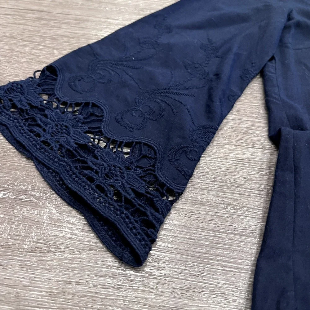 Zara Basic Shift Tunic Dress Womens XS Blue‎ Lace 3/4 Sleeve Knee Minimal Casual
